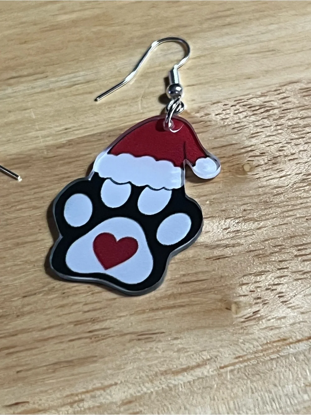 Festive Paw Print Cat Earrings - Red & White Holiday Design E155